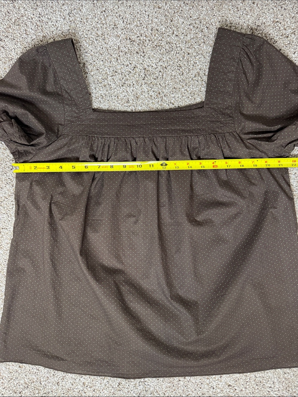Brown With Small Green Polka Dot Square Neck 100% Cotton Top - Picture 5 of 14